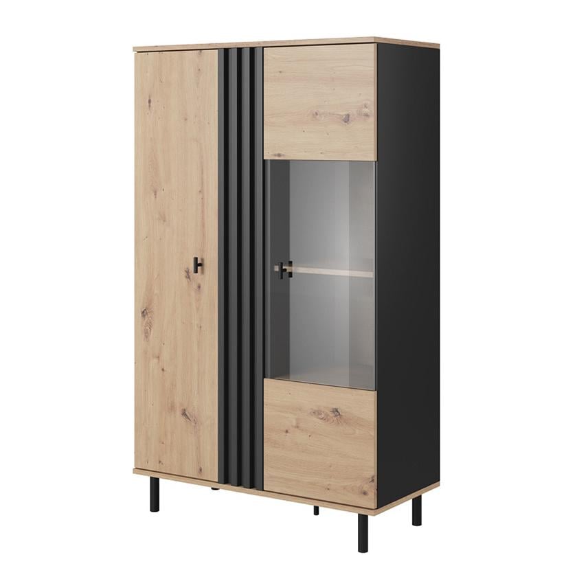 Витрина для кабинета низкая Madis 2D1W/90 Perfect Home 901х400х1488 мм Дуб артизан/Антрацит (48780)