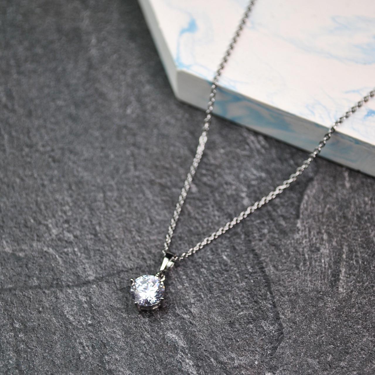 Кулон фианит 8 мм на цепочке медицинская сталь родий (x215-1)