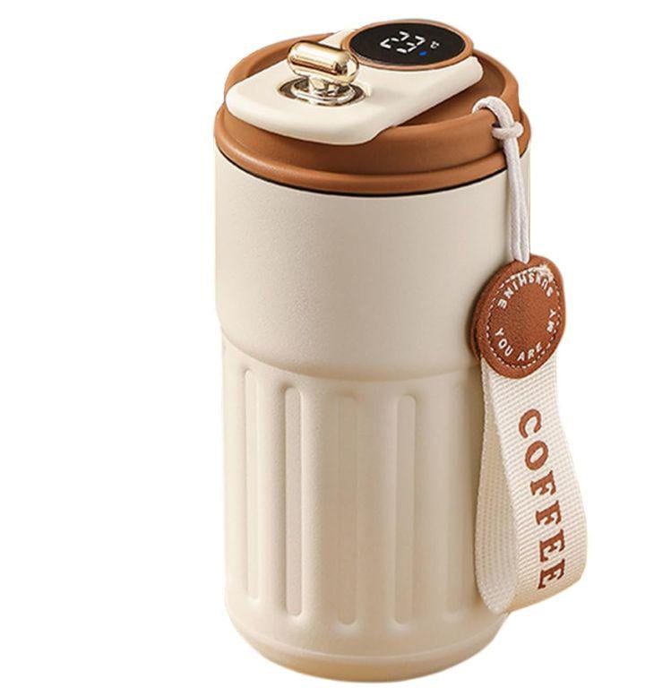 Термокухоль з інтелектуальним дисплеєм температури нержавіюча сталь з коричневою кришкою 420 мл Білий (2466192152)