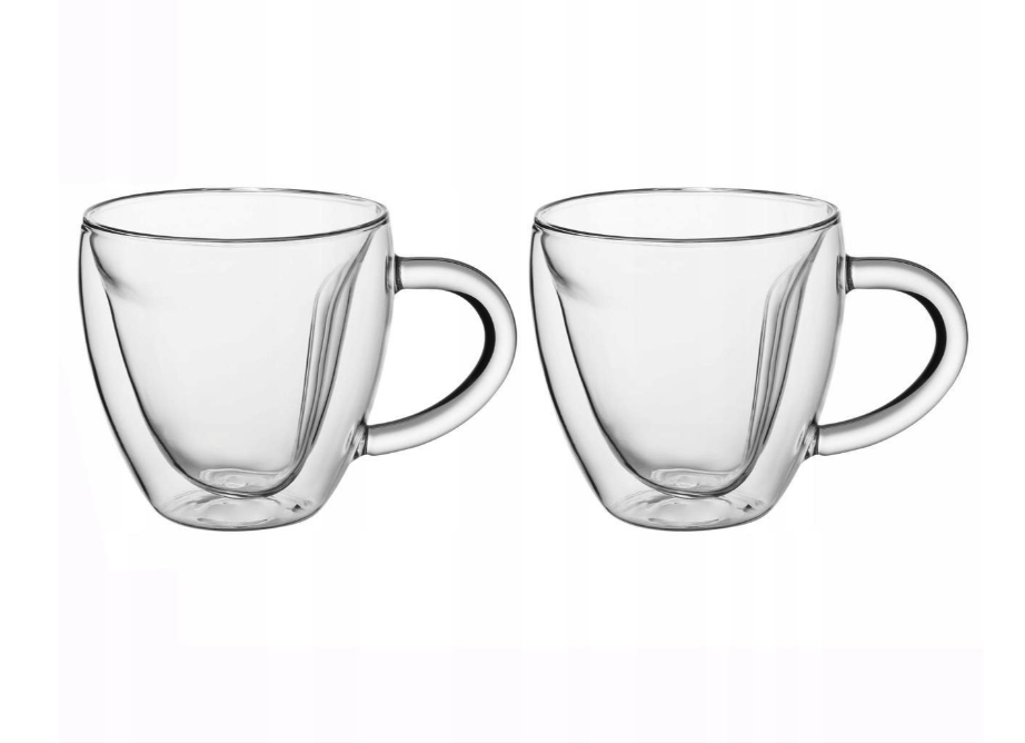 Набор чашек Kamille Сердце стеклянное с двойными стенками 250 мл 2 шт. (9006)