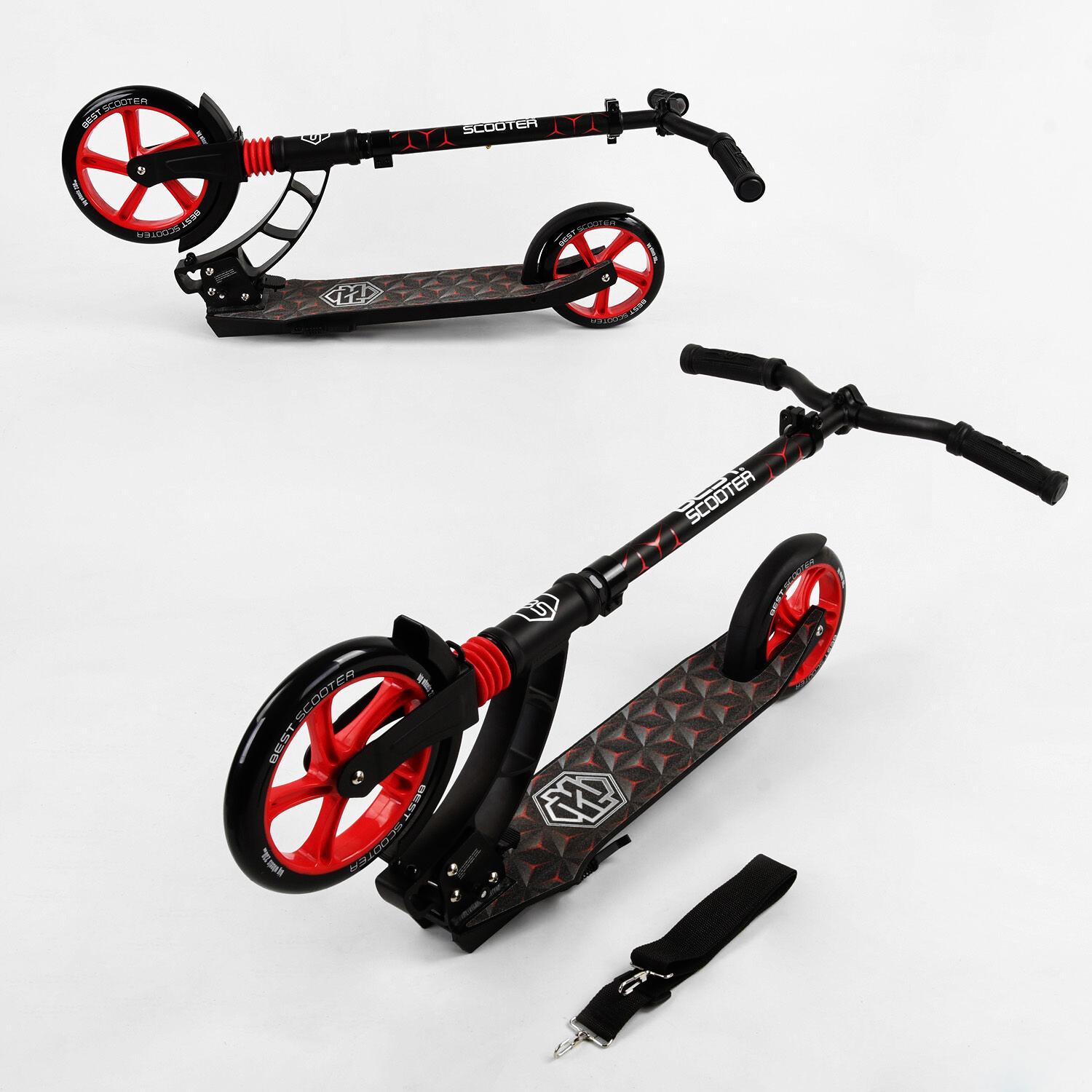 Самокат двухколесный Best Scooter колеса PU складной амортизатор Black/Red (103455) - фото 7