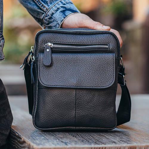 Мужская сумка-мессенджер Tiding Bag на два отделения из натуральной кожи Черный (4134A)
