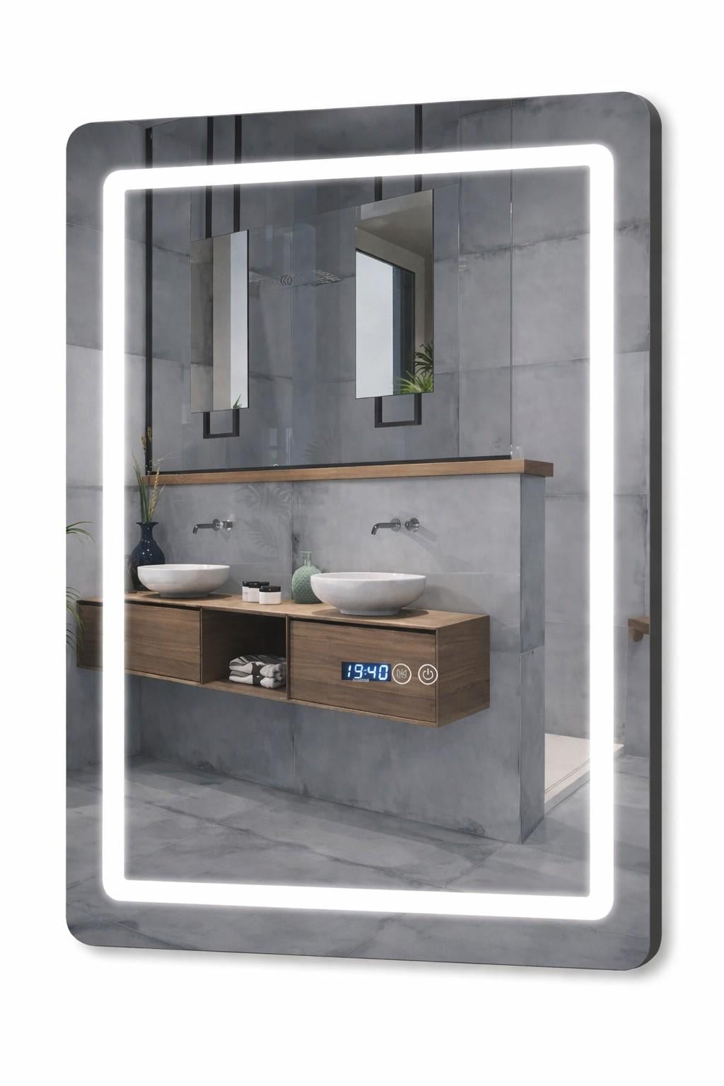 Зеркало в ванну Kraft 60х80 с LED-подсветкой часами и подогревом