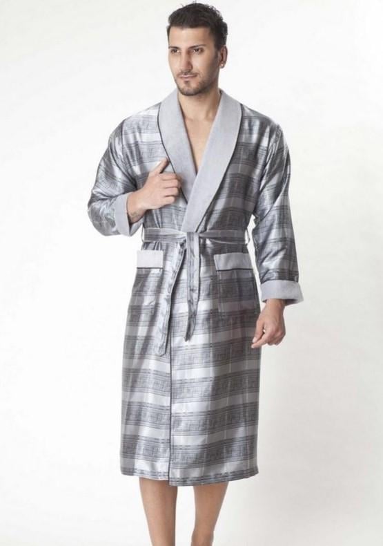 Халат мужской Nusa шелк/махра 8015 XXL Серый