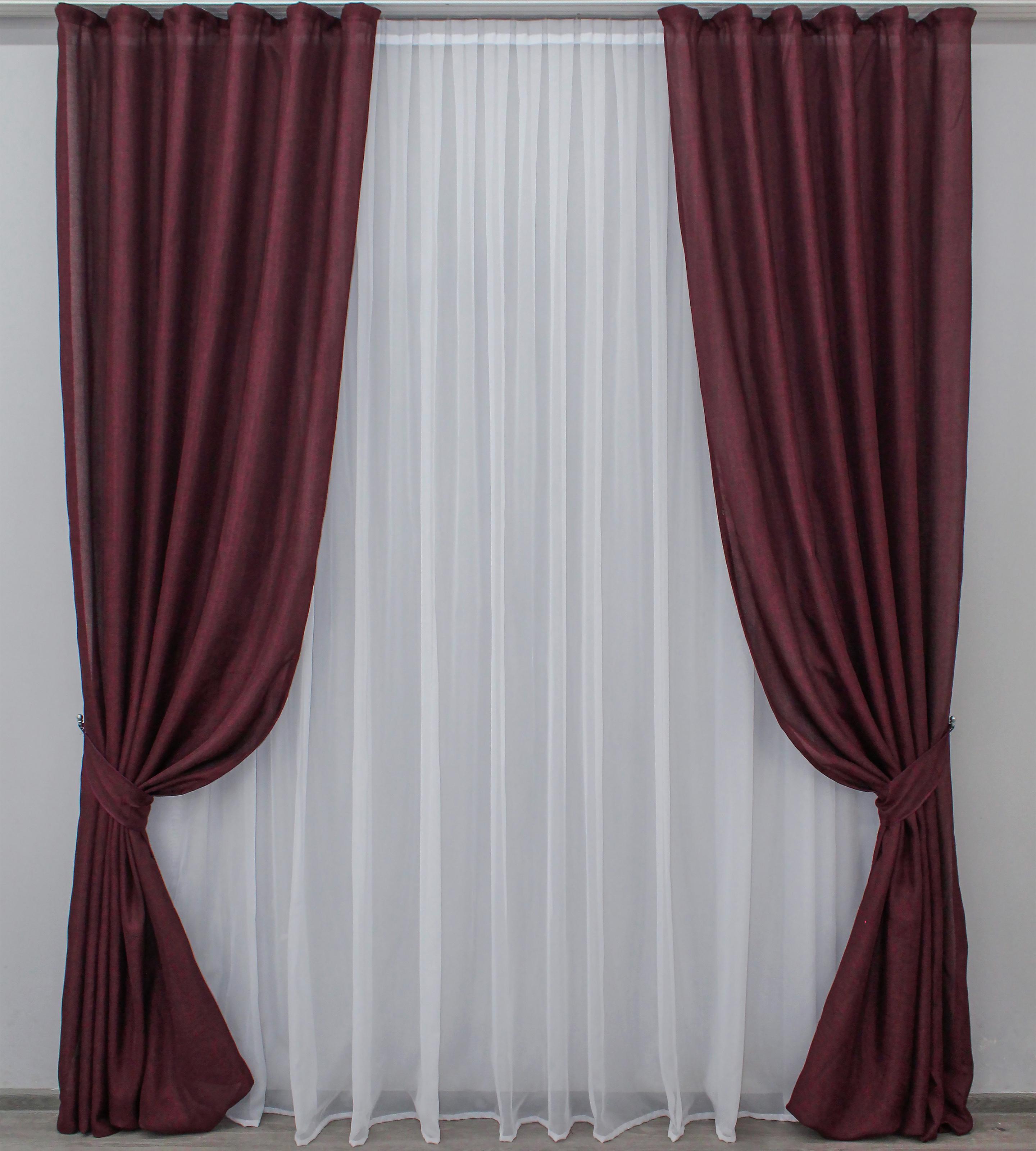 Комплект штор VR-Textil Мешковина №1059ш лен 150х285 см 2 шт. Бордовый (30-859)
