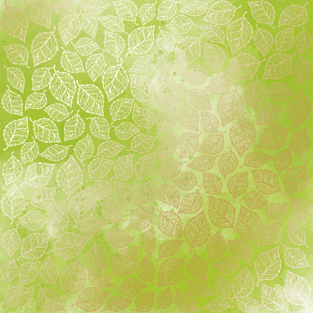 Лист бумаги односторонний Golden Leaves mini с фольгированием 30,5х30,5 см Light Green/Watercolor