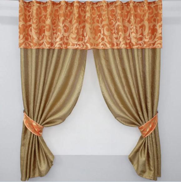 Занавеска кухонная с ламбрекеном 275х170 см Золотистый/Оранжевый (073к) Занавеска кухонная с ламбрекеном 275х170 см Золотистый/Оранжевый (073к)