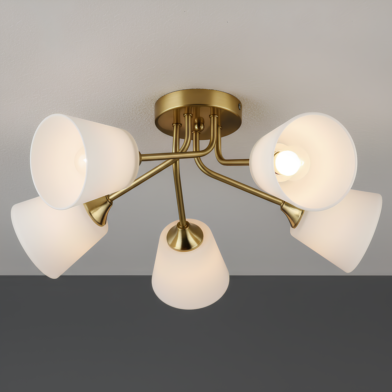 Люстра Valeso з п'ятьма матовими плафонами під лампи Е27 Нікель/Білий (N6628/5)