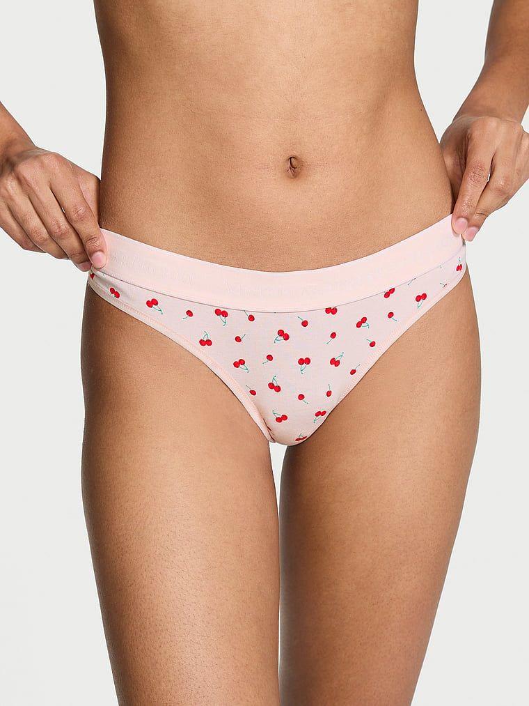 Трусики женские Victoria's Secret Logo Thong принт Вишни L Розовый (2425712358)