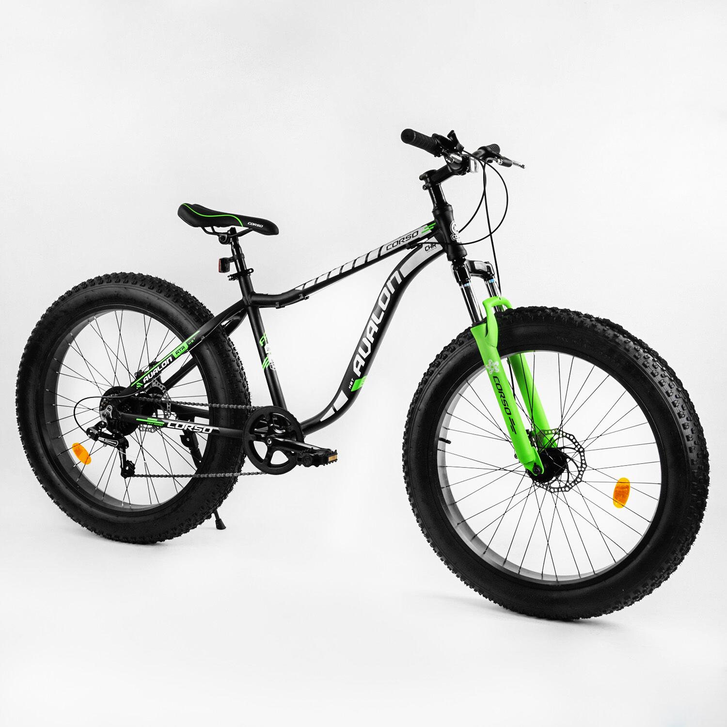 Велосипед спортивный фетбайк Corso Avalon26" алюминиевая рама Black/Green (104725) - фото 8