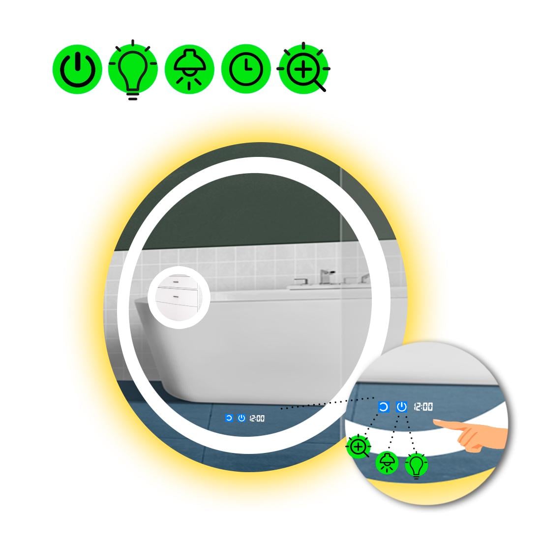 Зеркало с LED подсветкой Amica с двумя сенсорами и линзой с подсветкой 50x50 см (8776232)