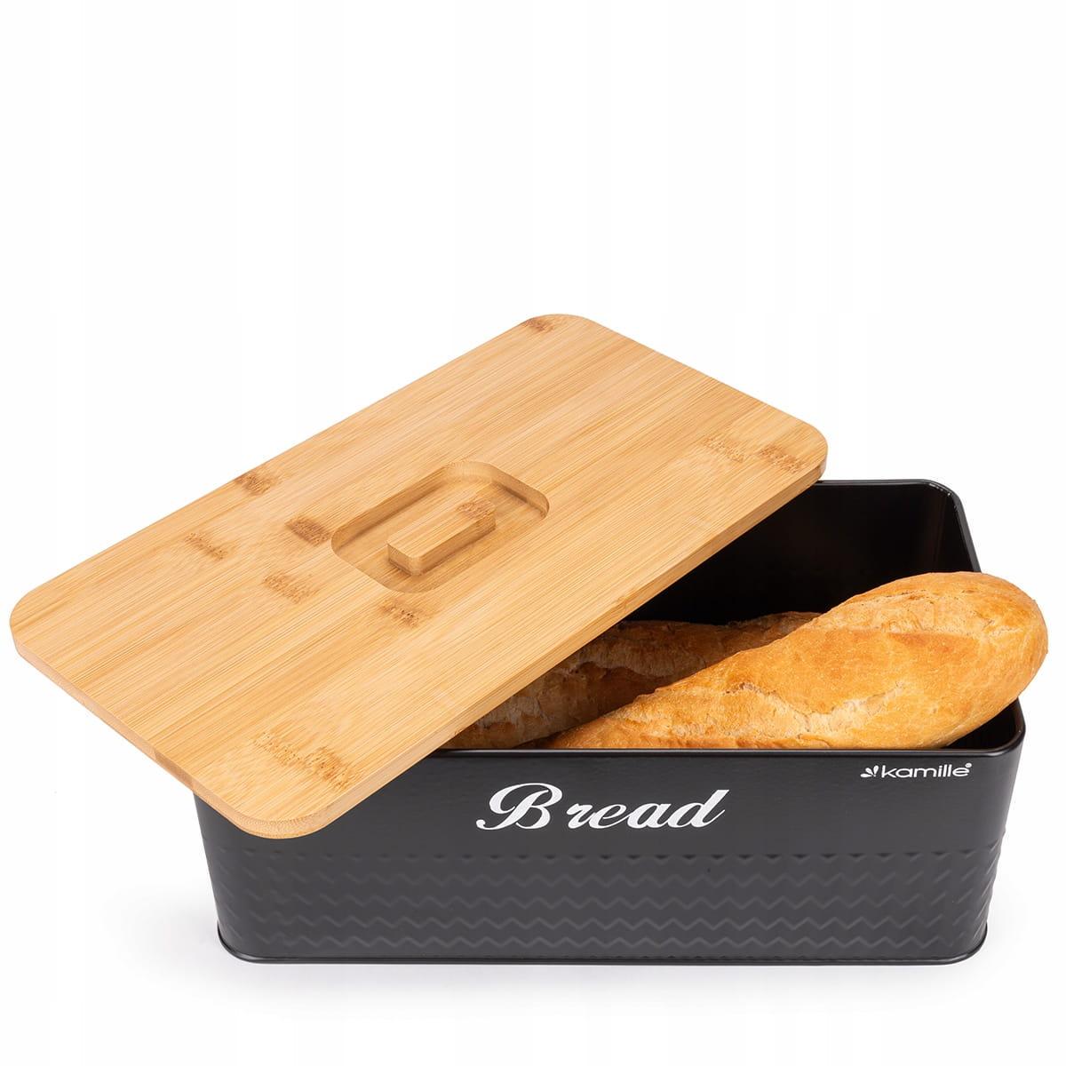 Хлебница Kamille из нержавеющей стали с бамбуковой крышкой (KM-1124)