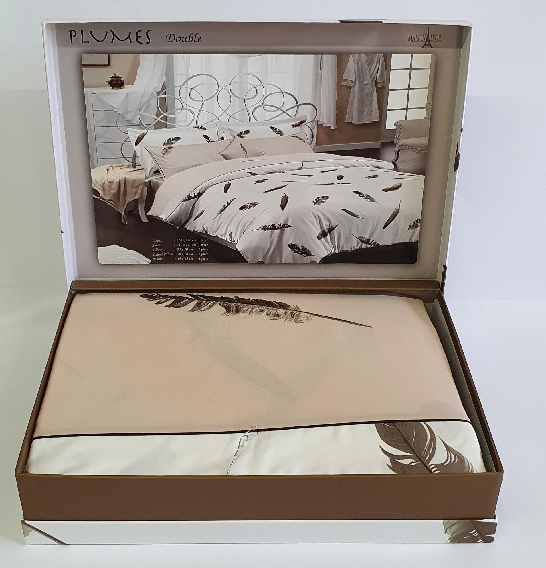 Комплект постельного белья Maison D'or с вышивкой 160х220 Plumes Beige (CN9150)