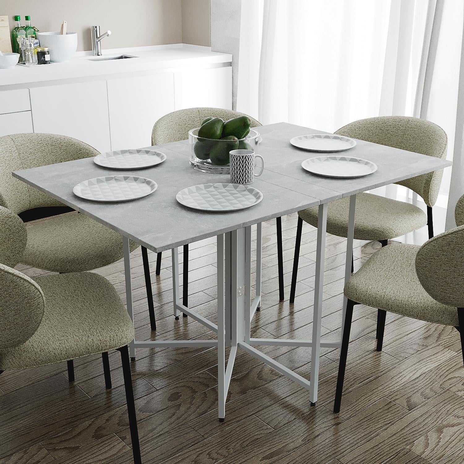Розкладний стіл-трансформер книжка Моріс 3 Ferrum-decor 75x130x90 Білий метал ДСП Бетон 16 мм (FRD-107417)
