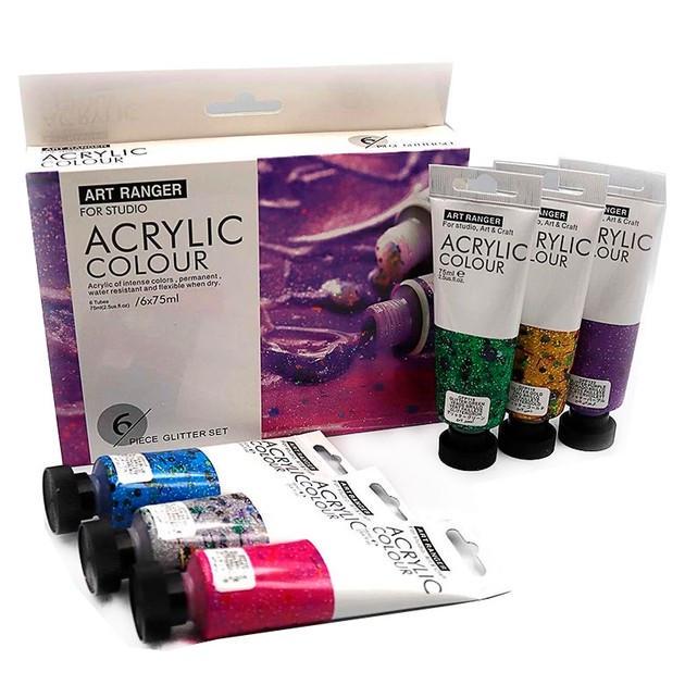 Акриловые краски для рисования Rangers Art пастель в тюбиках 6 цветов по 75 мл Глитер блестки (1745896532)