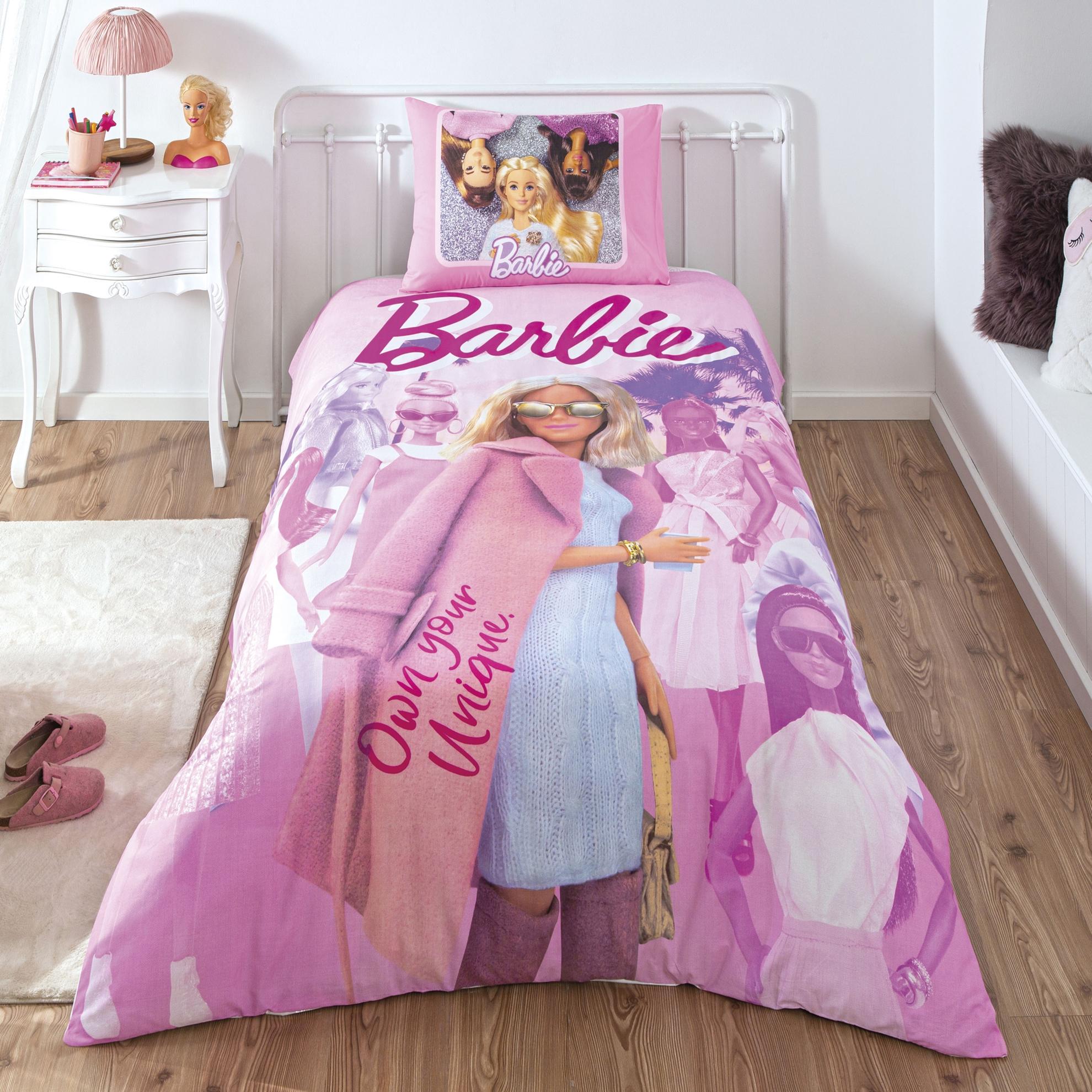 Комплект постільної білизни TAC Disney 160x220 см Barbie Pink Power (23359399)