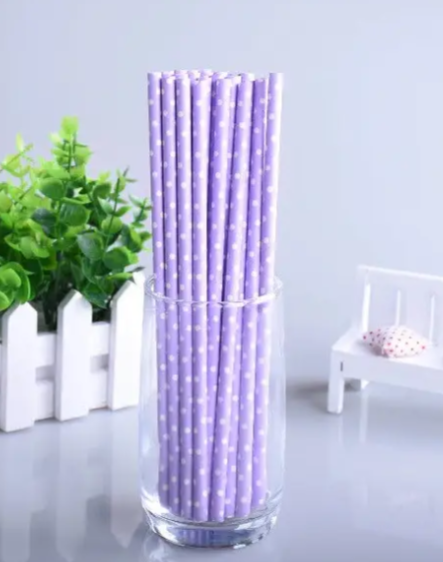 Трубочки коктейльные в горошек 25 шт. 20 см Сиренево-белый (2108/9) - фото 1
