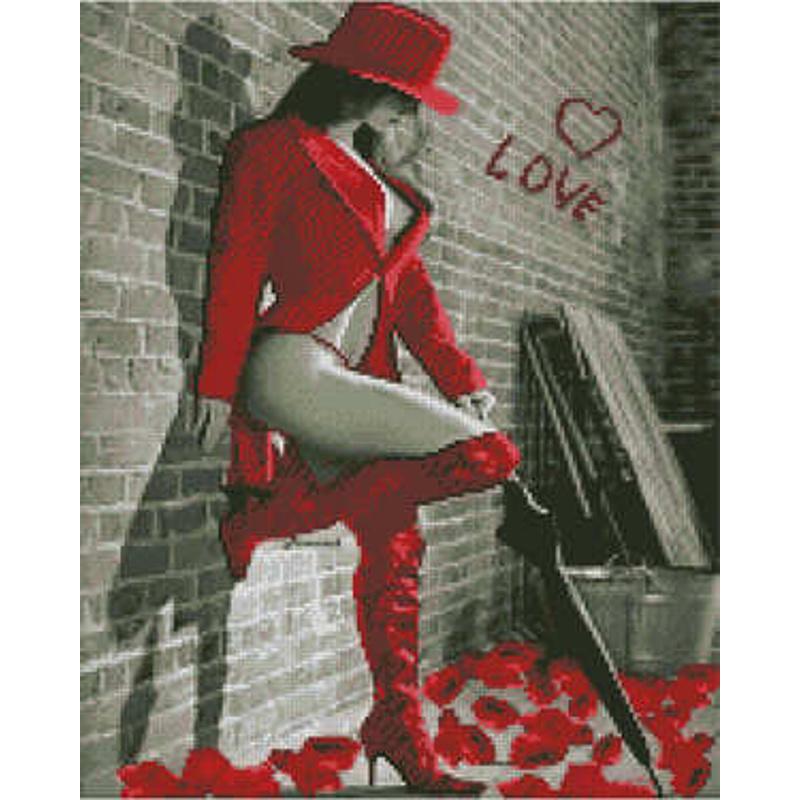 Алмазная мозаика Strateg Премиум Девушка в красном 40x50 см (Str-L-207)