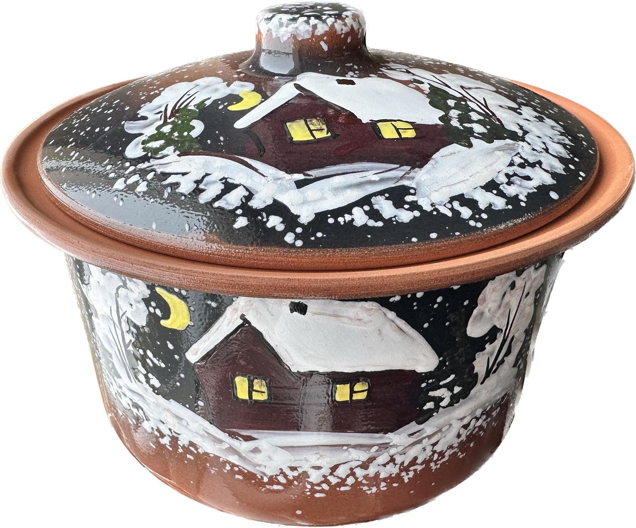 Кастрюля глиняная для кутьи Зима 2 л 15х20 см - фото 2 Кастрюля глиняная для кутьи Зима 2 л 15х20 см - фото 2