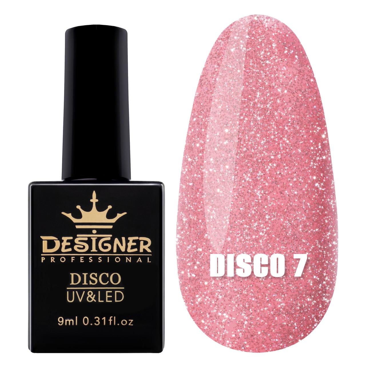 Гель-лак светоотражающий Disco Gel Polish Дизайнер для ногтей с блестками 9 мл Нежно-розовый №7