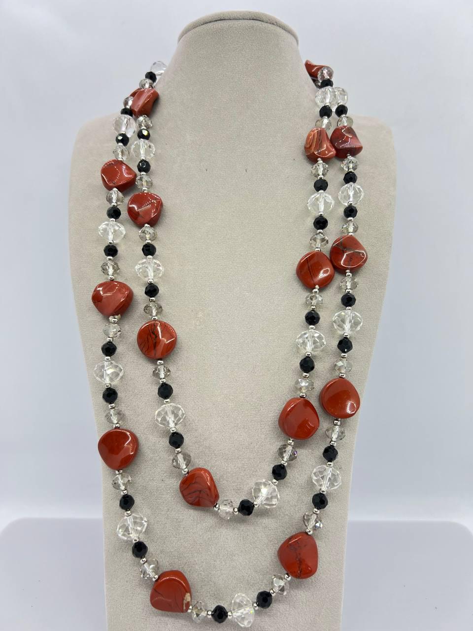 Бусы яшма и стекло 122 см Разноцветный (11100)