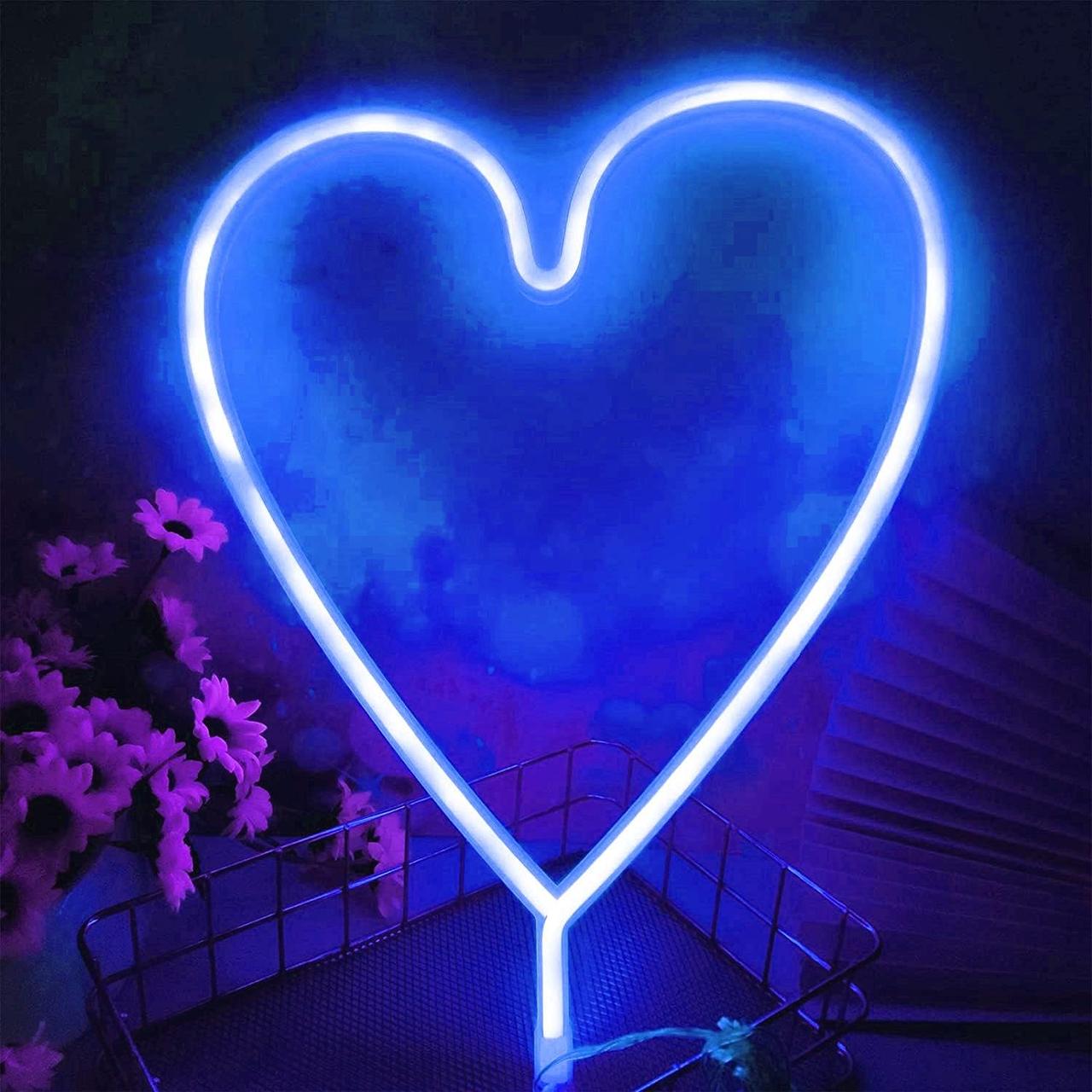 Неоновий світильник настінний Серце на батарейках/USB 25,5х28 см Синій (2683855863)