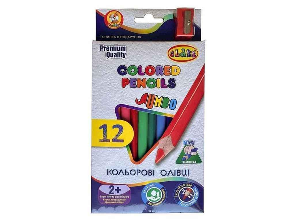 Карандаши цветные CLASS 12 цветов треугольные и точилка jumbo 1812c class (1049882)