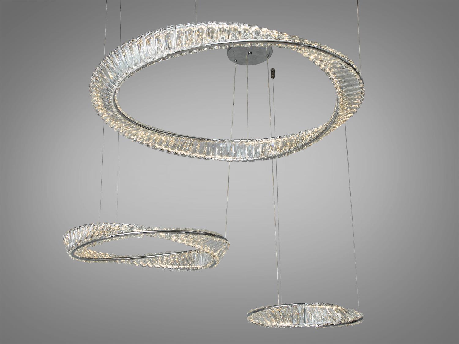 Люстра подвес LED хрустальная с диммером и пультом ДК 180 Вт Хром (548A/800+600+400CH) Люстра подвес LED хрустальная с диммером и пультом ДК 180 Вт Хром (548A/800+600+400CH)