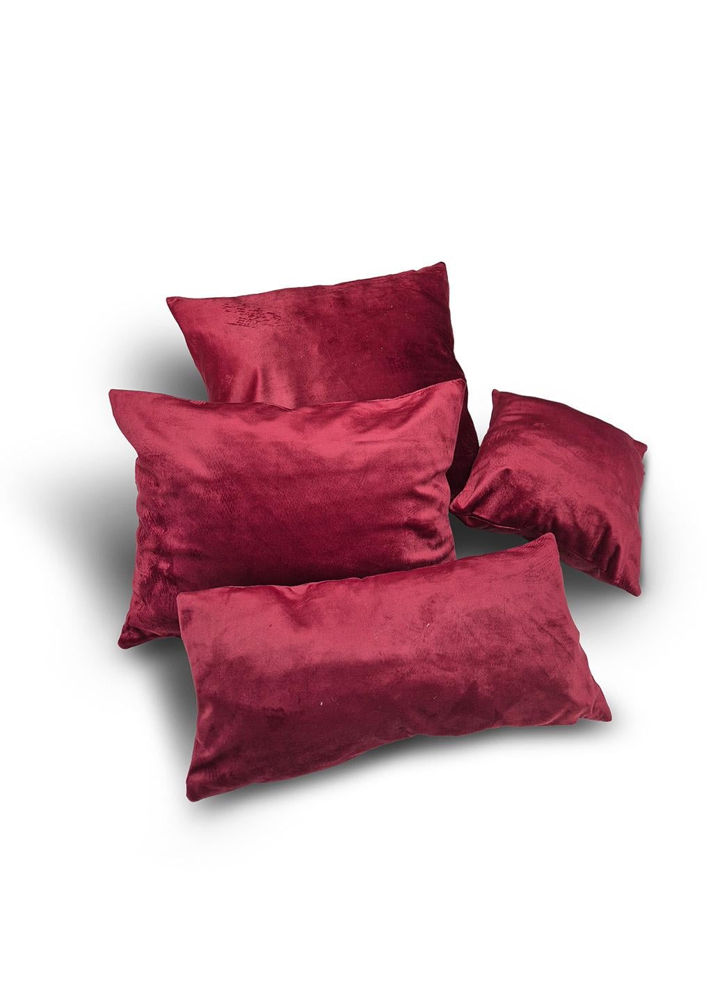 Комплект декоративних подушок Firanka Simple оксамит 38х38 см/38х28 см/30х24 см/38х20 см 4 од. Бордовий (п_0851)
