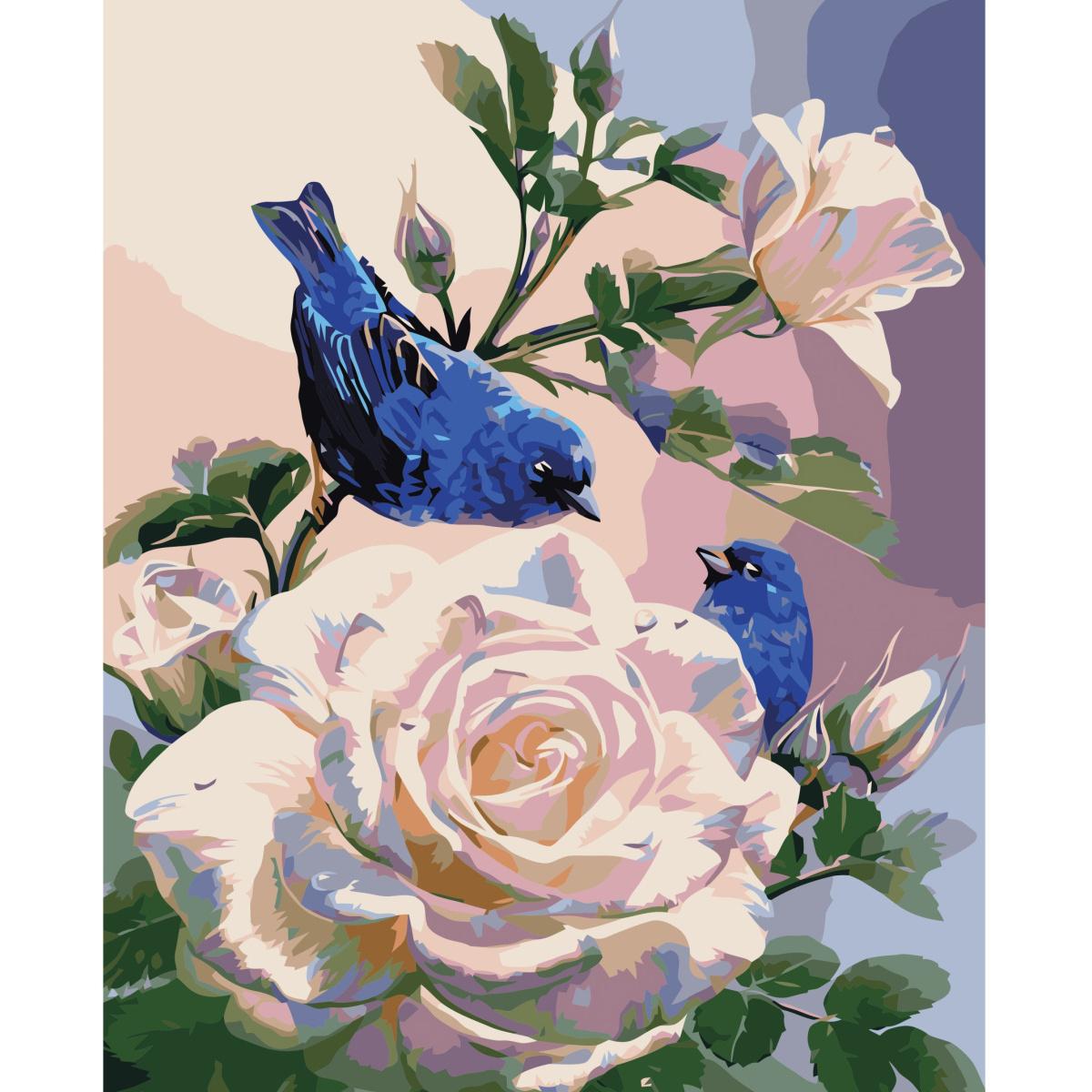Картина по номерам Strateg Птички на розе 40x50 см (VA-3506)