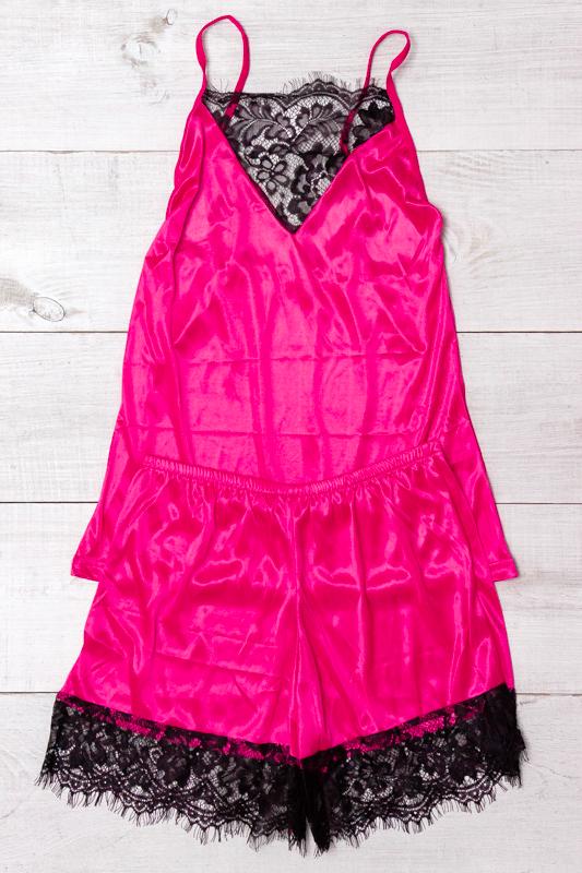 Комплект піжамний  жіночий однотонний з мереживом Носи Своє S Малиновий (15805)