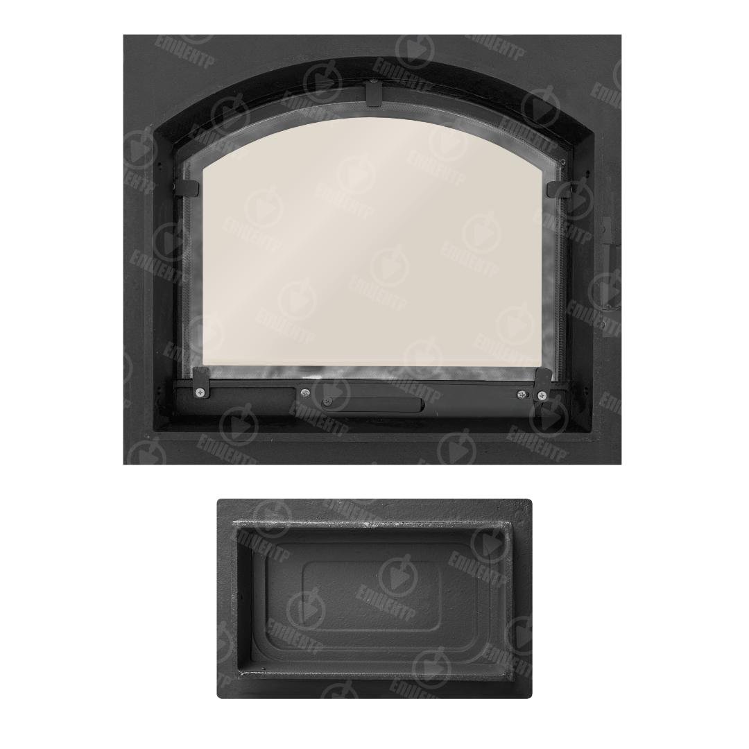 Комплект чавунних дверцят замковий з регулятором тяги з вогнетривким склом XL 490x420 мм/піддувальний замковий 265x165 мм - фото 4 Комплект чавунних дверцят замковий з регулятором тяги з вогнетривким склом XL 490x420 мм/піддувальний замковий 265x165 мм - фото 4