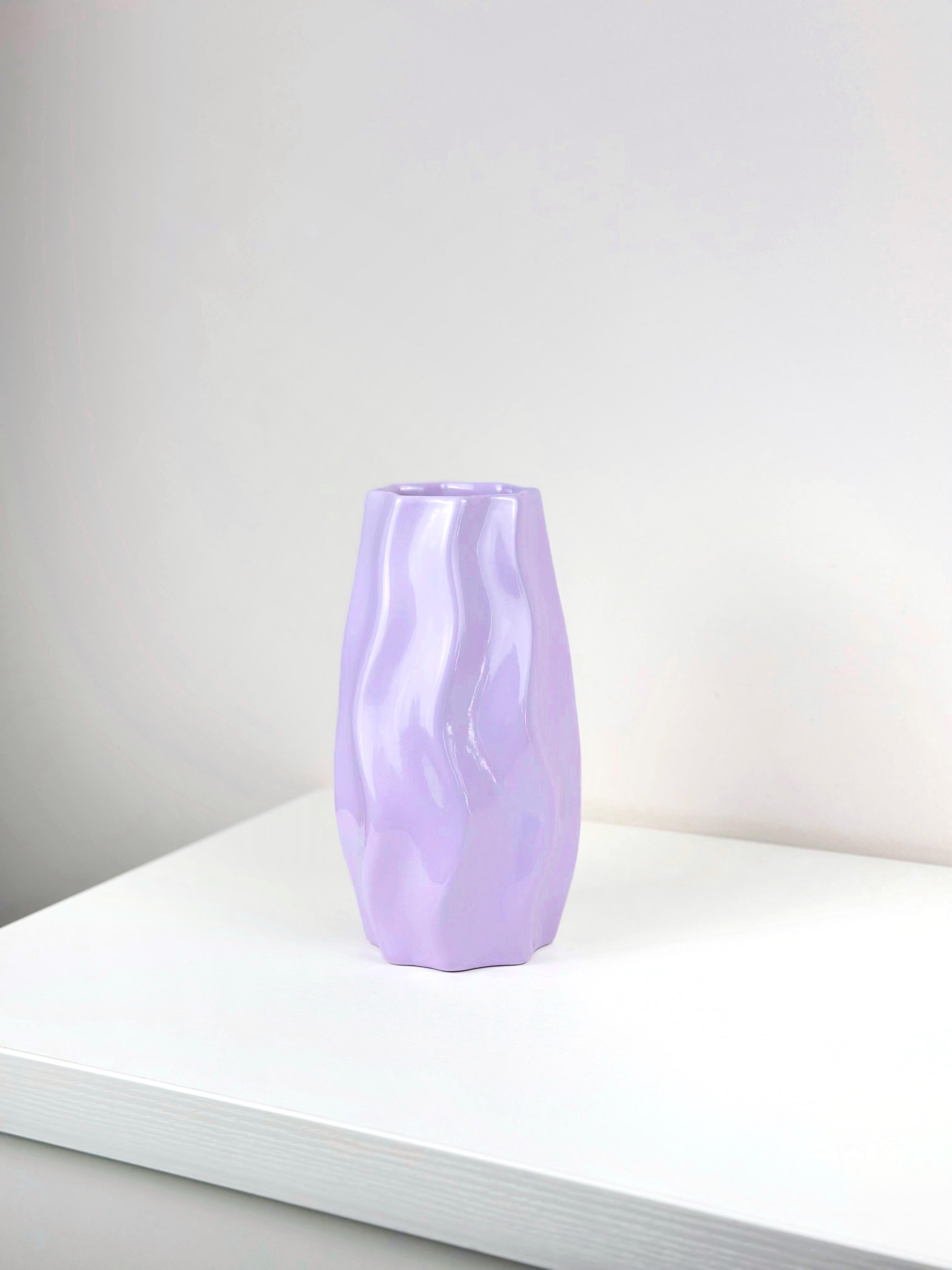 Ваза для цветов и декора глиняная керамическая Волна 22 см Лавандовый (4001-10) - фото 9