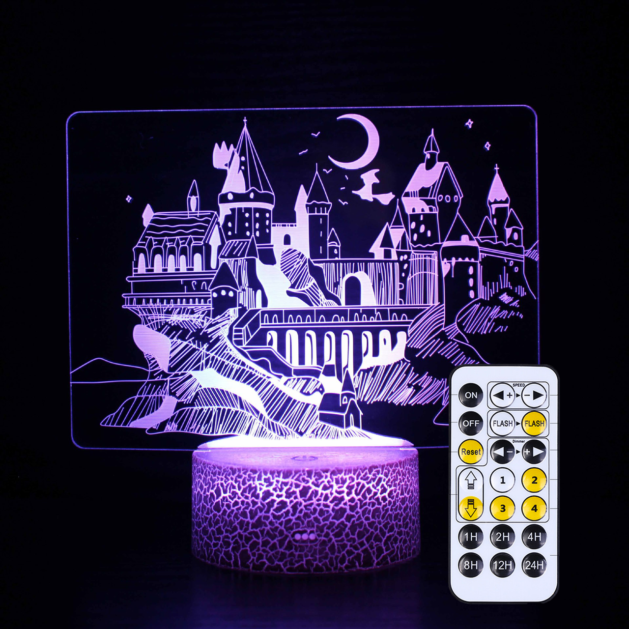 Нічник 3D LED Harry Potter школа магії Гоґвортс 16 кольорів USB/батарейки пульт Білий (07-12)