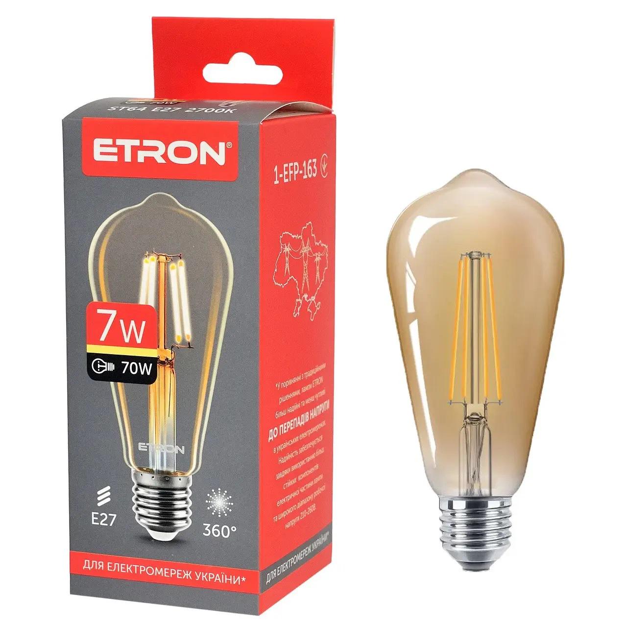 Лампа LED ETRON Filament 1-EFP-163 ST64 E27 7W Золотой