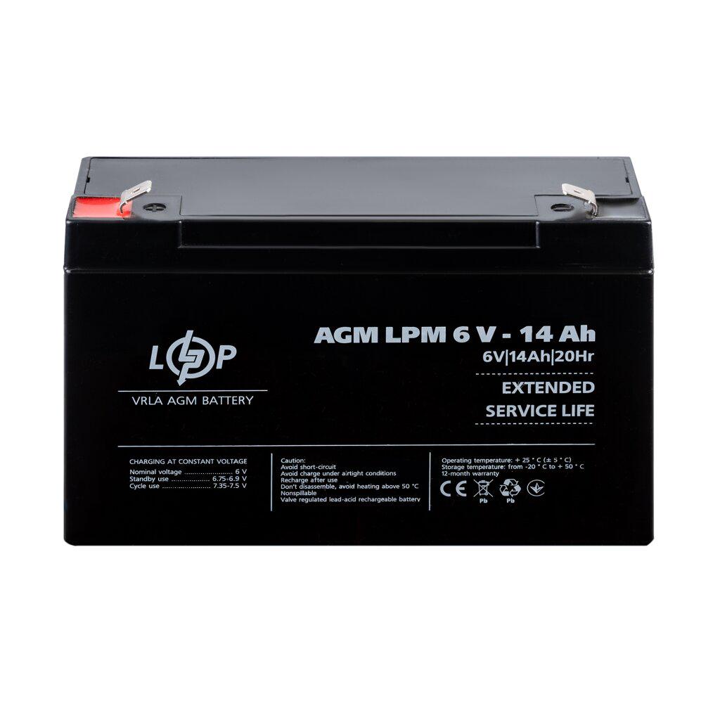 Акумулятор LogicPower LPM AGM LP4160 свинцево-кислотний герметичний для ДБЖ ресурс 400 циклів 6V 14 А/год (615086)