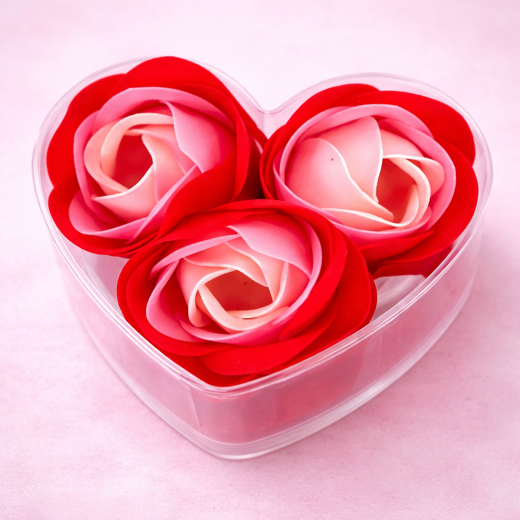 Троянди мильні в коробці Серце подарунковий 3 шт. Червоно-рожеві (06-F-6872rp)