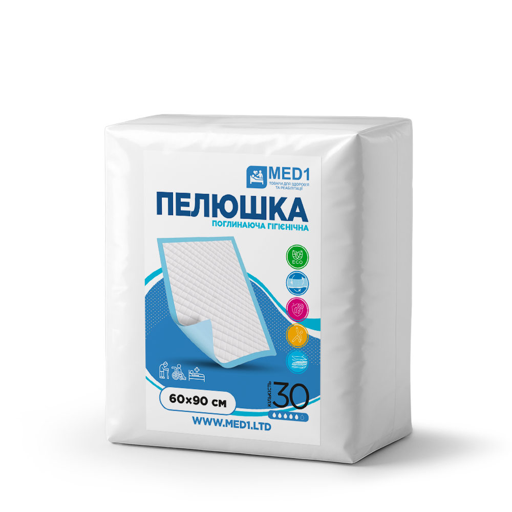 Пеленка медицинская гигиеническая MED1-WC03 поглощающая одноразовая 60х90 см 30 шт. (MED1-WC03609030)