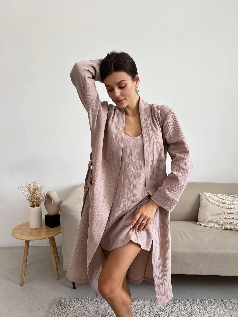 Подарочный комплект женский COSY муслин халат/рубашка XL Латте (M18L+SH)