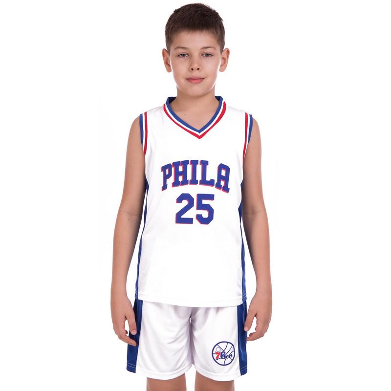 Форма баскетбольная подростковая NB-Sport NBA PHILA 25 BA-0927 L 10-13 лет Бело-синий (DR014786) - фото 2