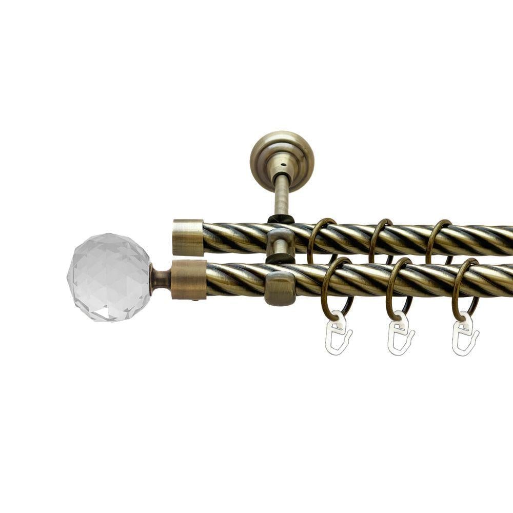 Карниз металлический Orvit Люмиера двухрядный открытый/скрученная труба/кольцо металлическое Антик 19/19 мм 240 см (00-00022227)