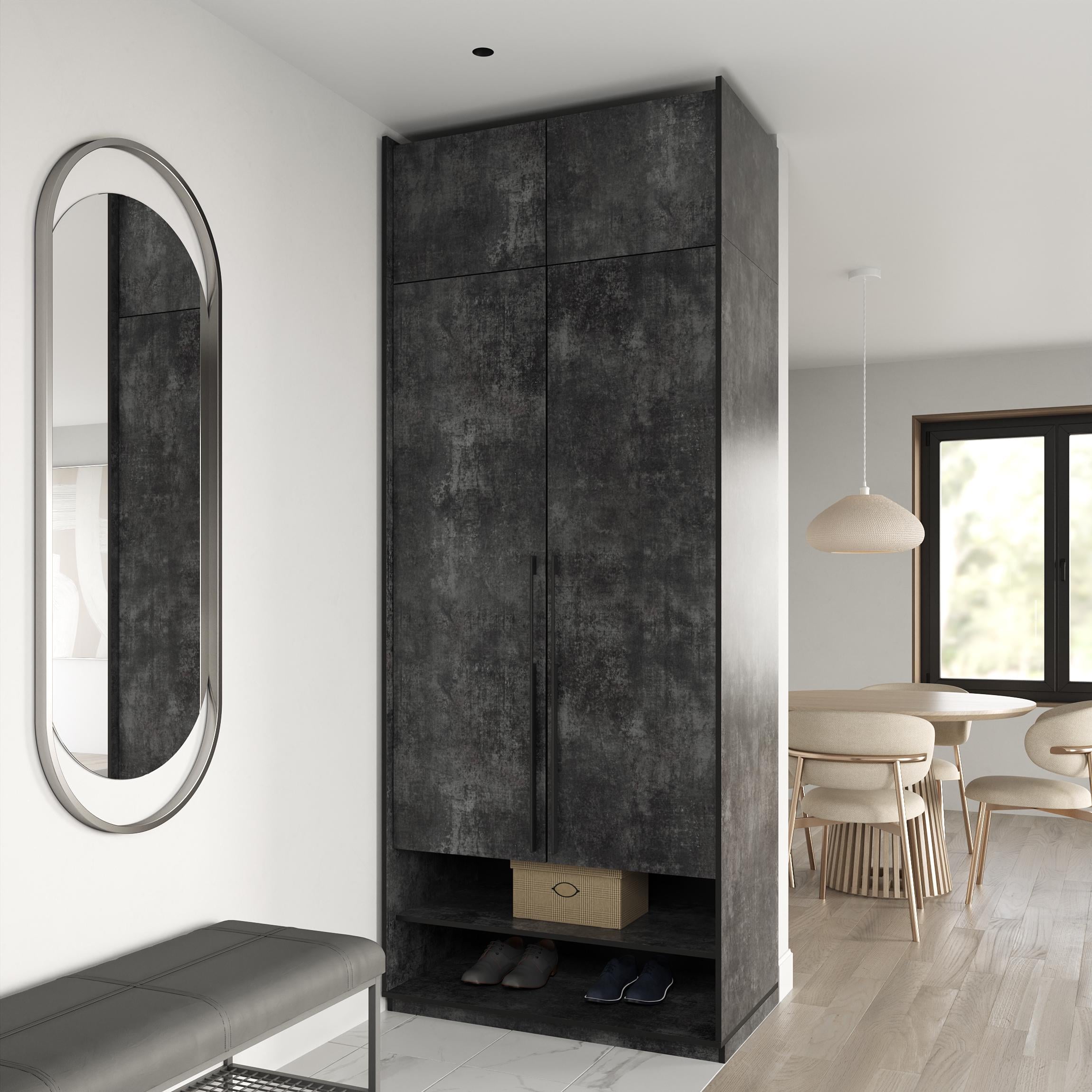 Шкаф в прихожую распашный двухдверный с антресолью на 8 полок 1002х2500х570 мм Бетон темный (mr-3a-bm)