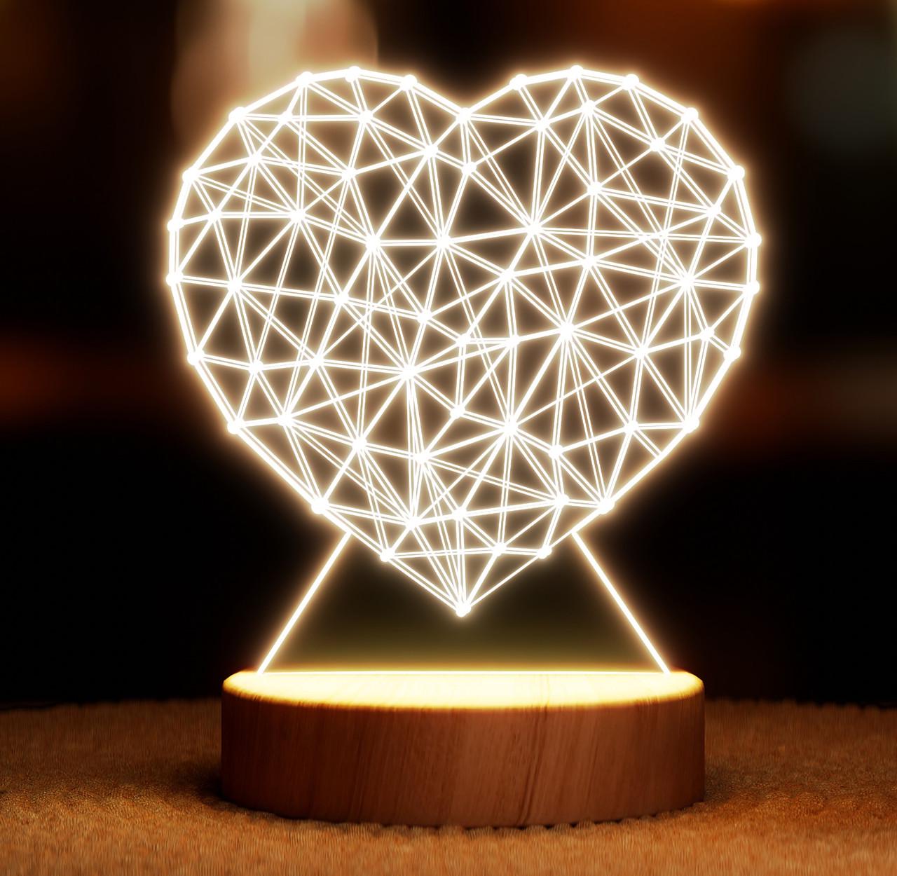 Нічник-світильник Lampic Серце шляхами USB дерево/акрил 15х19 см Жовтий (32377387)