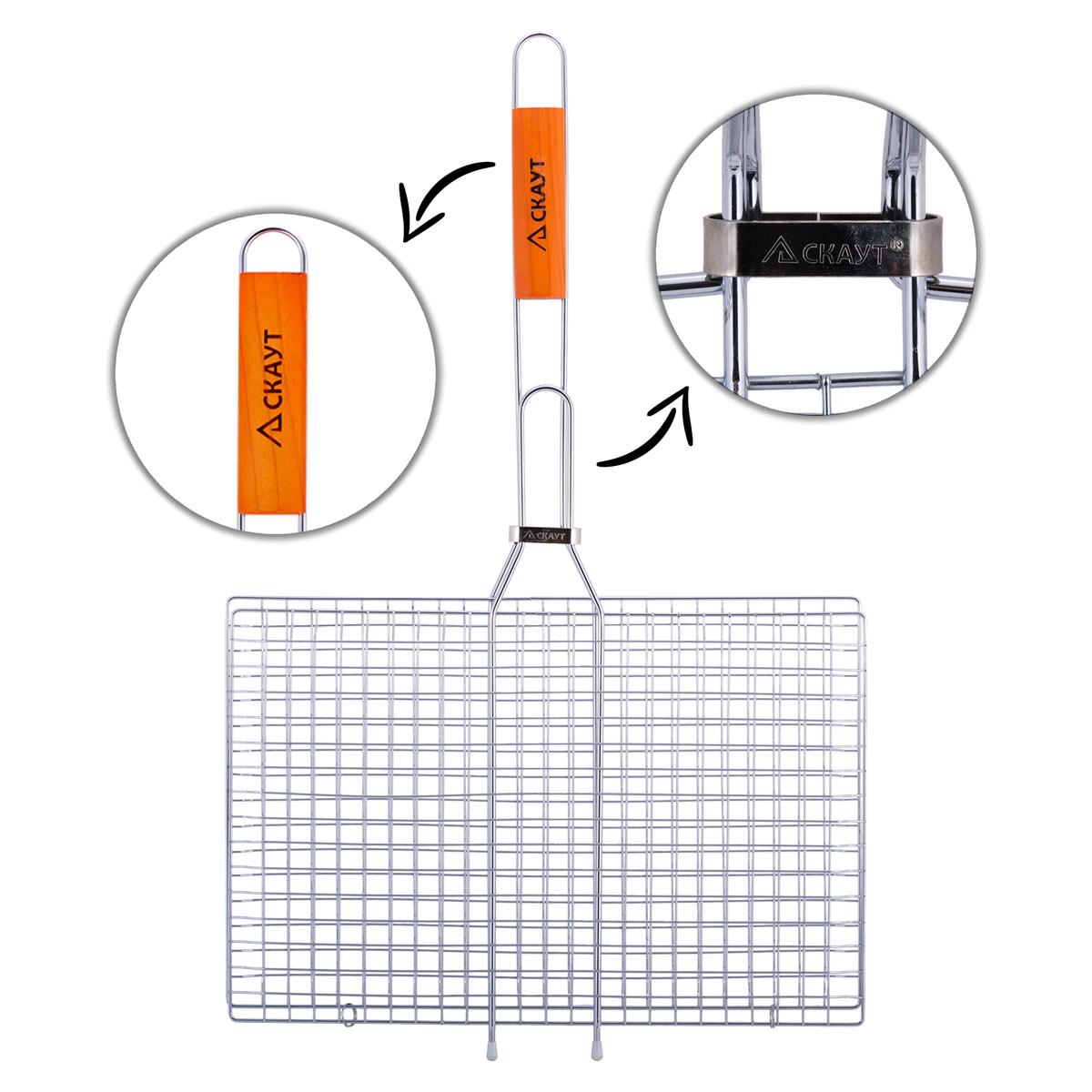 Решетка для гриля KM-0716 Скаут прямоугольная 40x26x2 см Хромированная сталь (29-84-0716) - фото 4