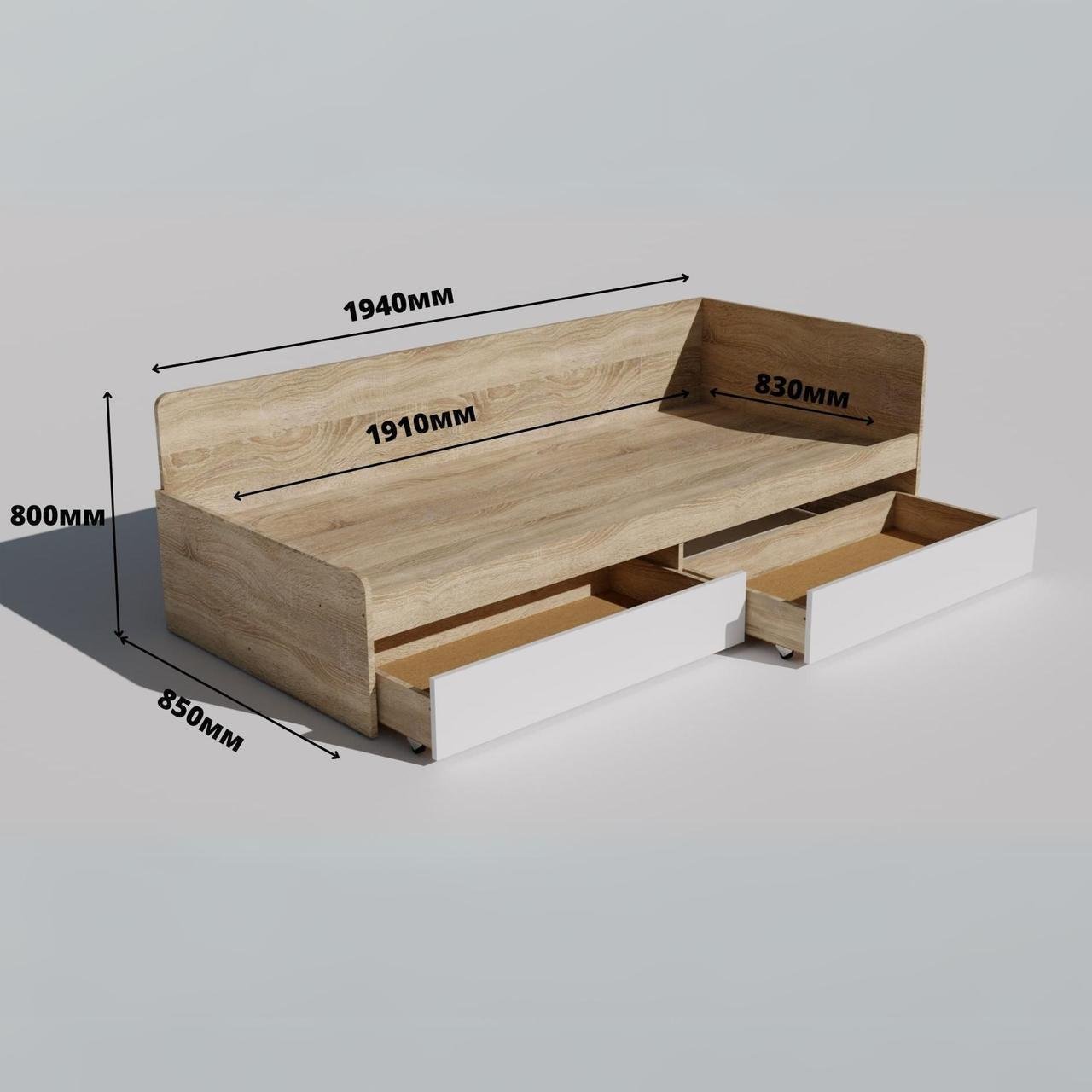 Кровать Эверест Соната-800 сплошной щит с ящиками 80x190 см Дуб сонома/Белый (ЕВ20242) - фото 7