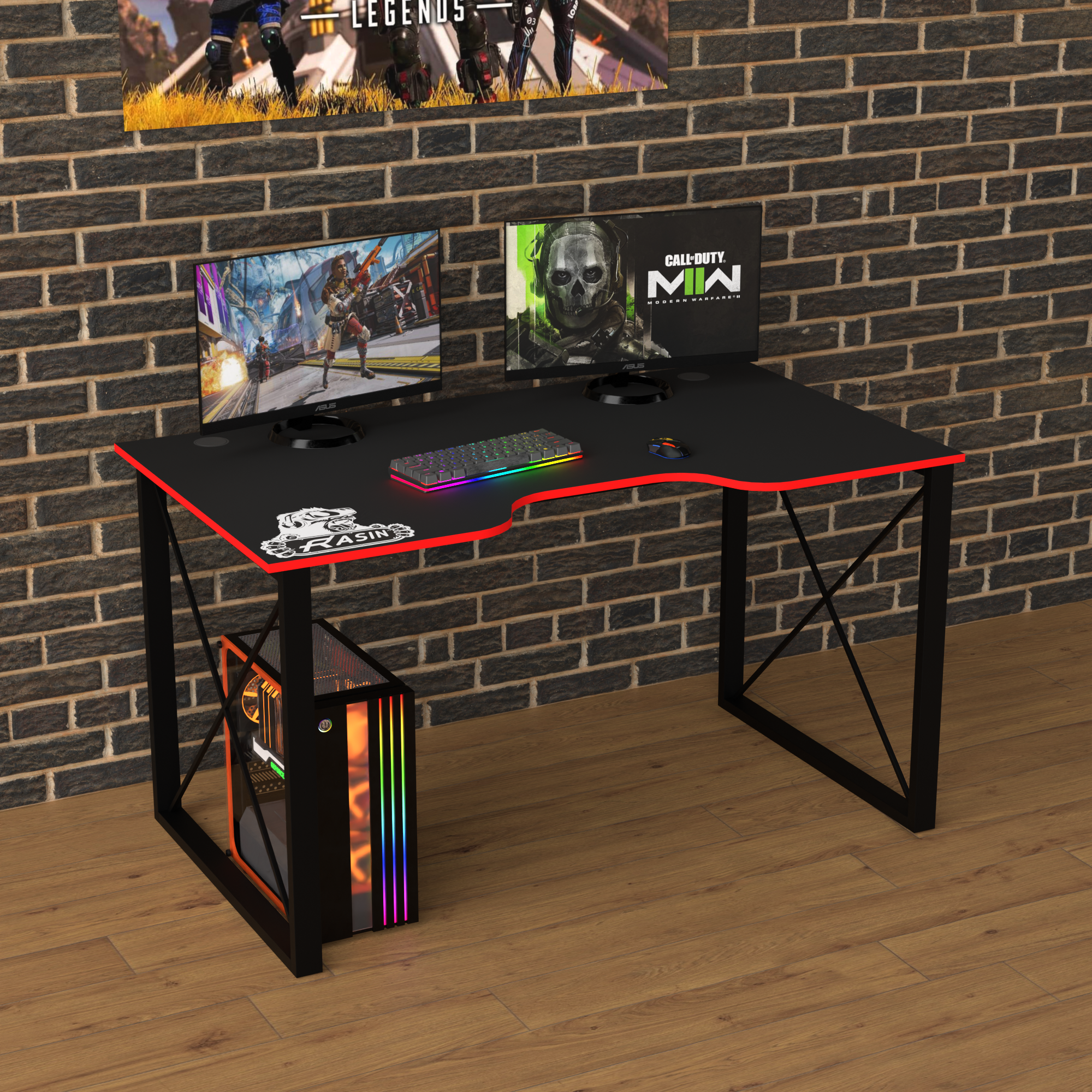 Стол геймерський ергономічний Zeus Rasin LOFT-13 метал/ламінована ДСП Чорно-червоний (Rs-13)