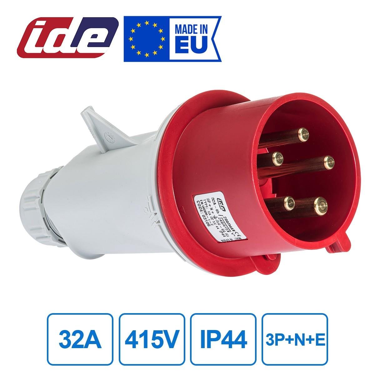 Вилка силова IDE 32A 415B 3P+N+E IP44 Червоний (3106) - фото 3