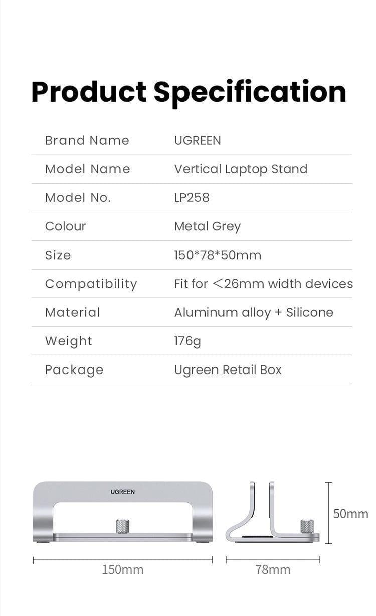 Підставка вертикальна Ugreen 12-26 мм алюмінієва Чорний (25706) - фото 9