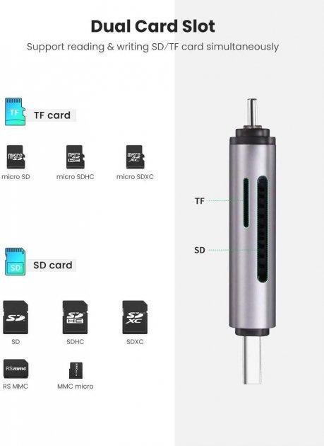 Кардидер 2в1 Ugreen CM185 50706 USB-A USB-C TF/SD Серый - фото 5