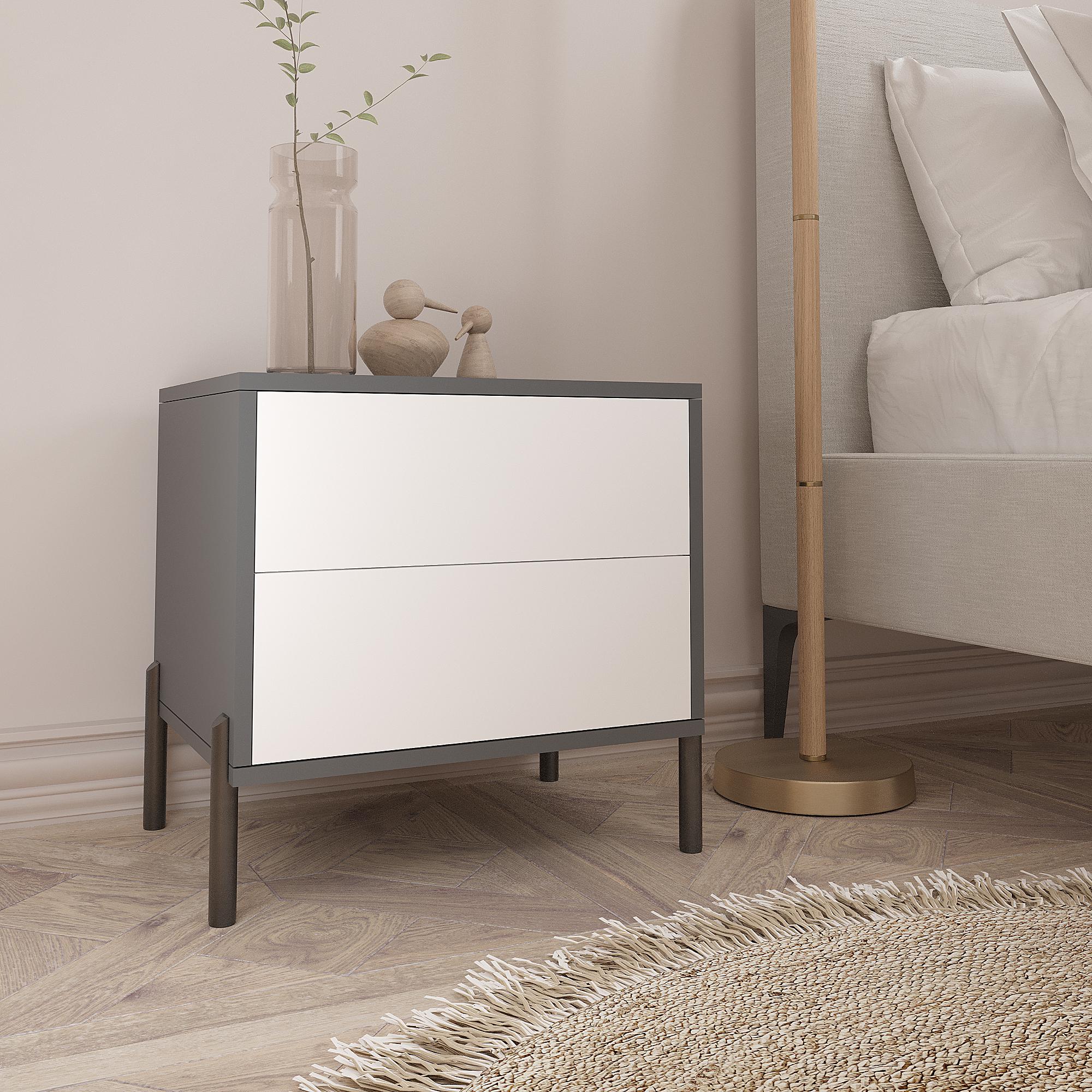 Тумба приліжкова Норді ТУ-Норді 500х500х400мм Антрацит/Білий